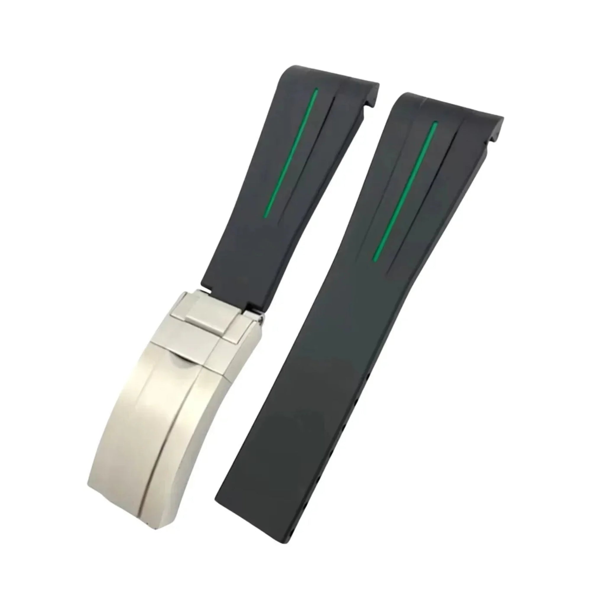 Deployant Rubber Strap - For Rolex Yacht-Master 40mm/42mm - Black w/Green Line | LuxLine®